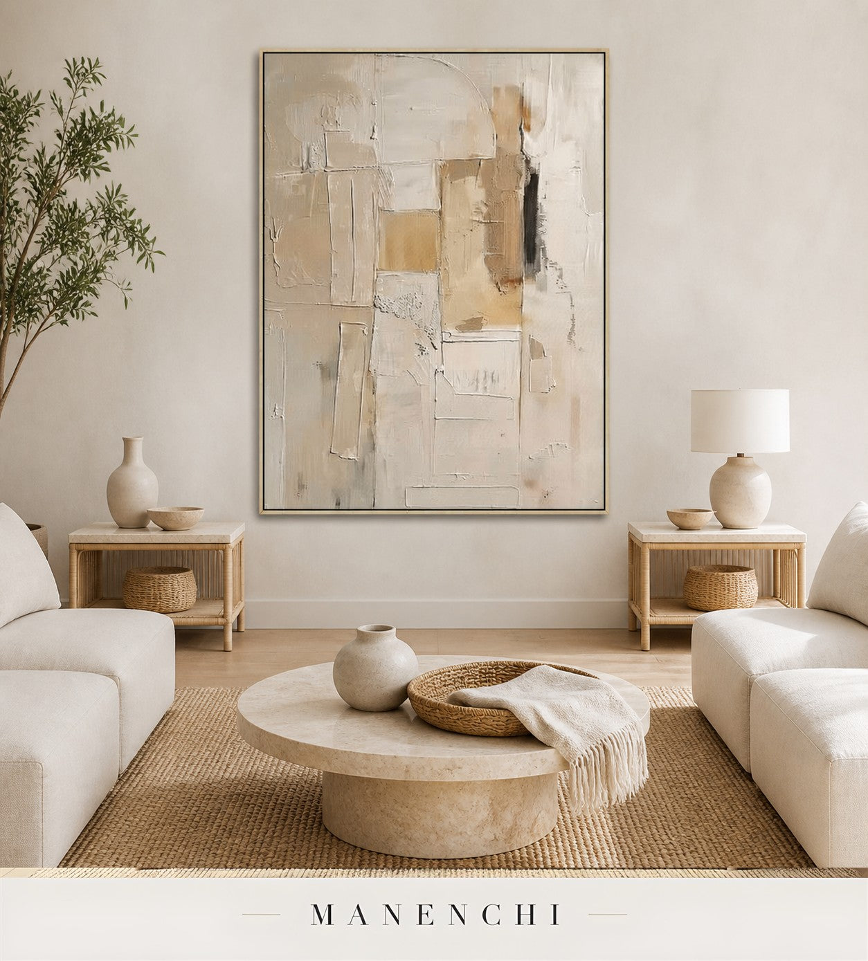 Gypsum Plinth | Contemporary Wall Art - original hand-painted painting by Manenchi, styled in a room setting