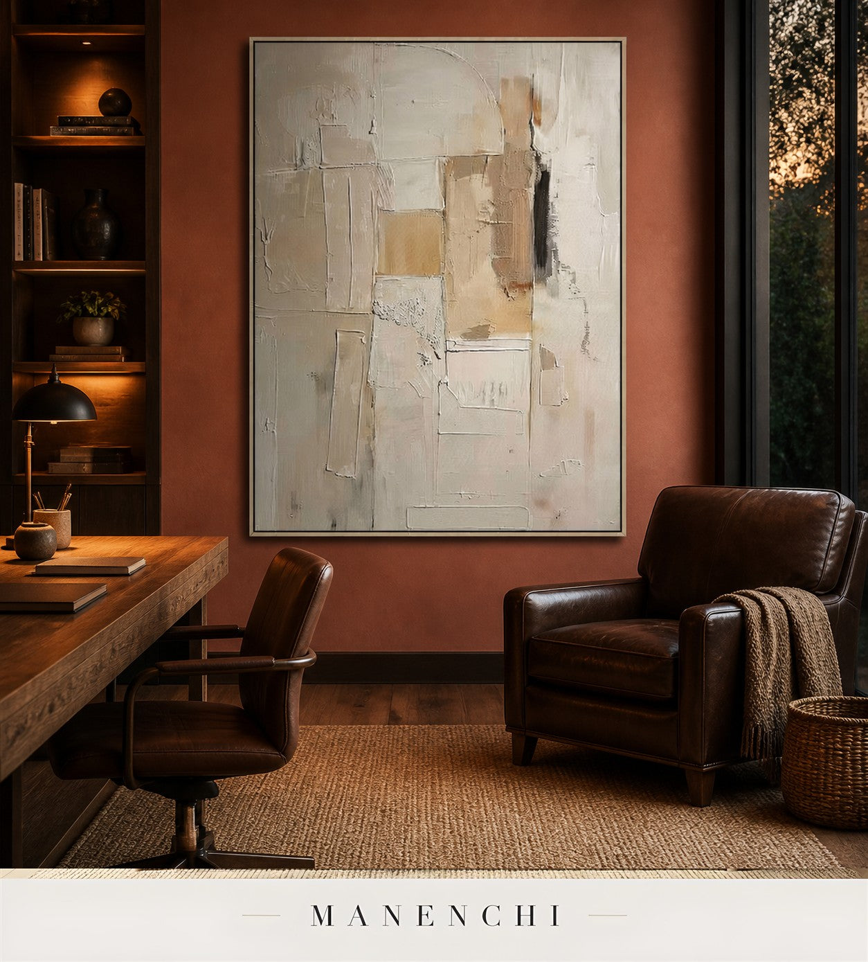 Gypsum Plinth | Contemporary Wall Art - original hand-painted painting by Manenchi, styled in a room setting
