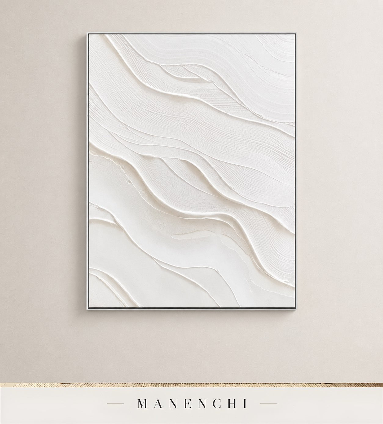 Gesso Sweep | Minimalist Wall Art - original hand-painted painting by Manenchi, styled in a room setting