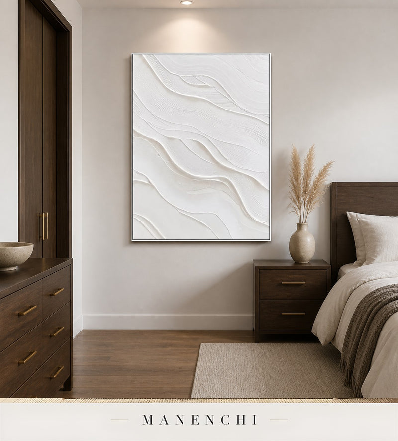 Gesso Sweep | Minimalist Wall Art - original hand-painted painting by Manenchi, styled in a room setting