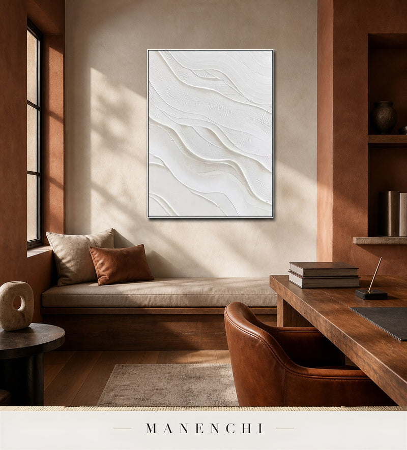Gesso Sweep | Minimalist Wall Art - original hand-painted painting by Manenchi, styled in a room setting