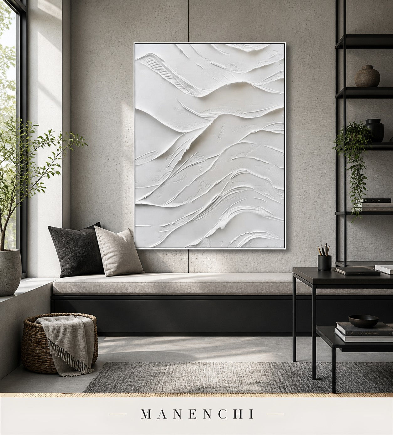 Pale Frieze | Contemporary Wall Art - original hand-painted painting by Manenchi, styled in a room setting