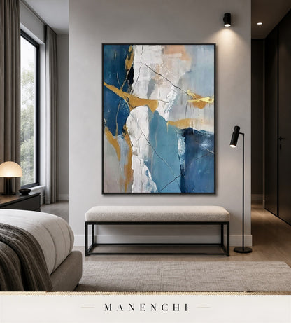Gold Swath | Gold Leaf Wall Art - original hand-painted painting by Manenchi, styled in a room setting