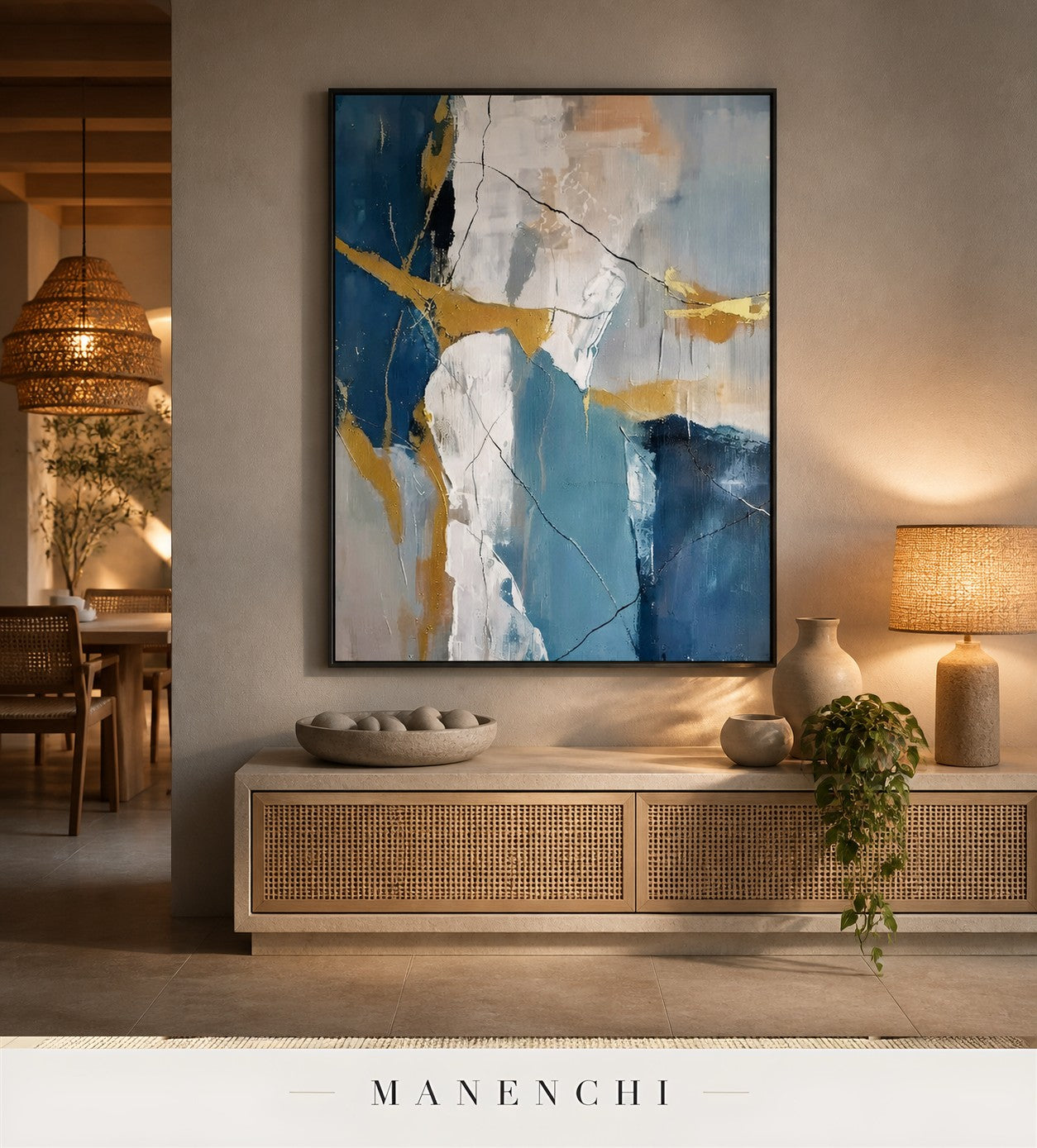 Gold Swath | Gold Leaf Wall Art - original hand-painted painting by Manenchi, styled in a room setting