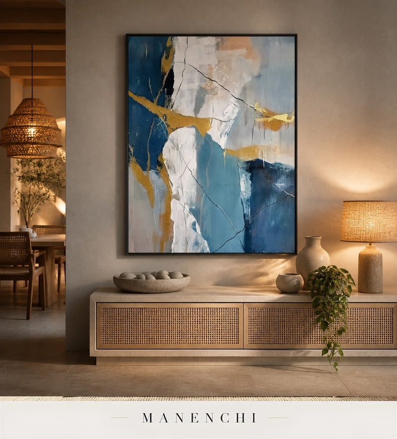 Gold Swath | Gold Leaf Wall Art - original hand-painted painting by Manenchi, styled in a room setting