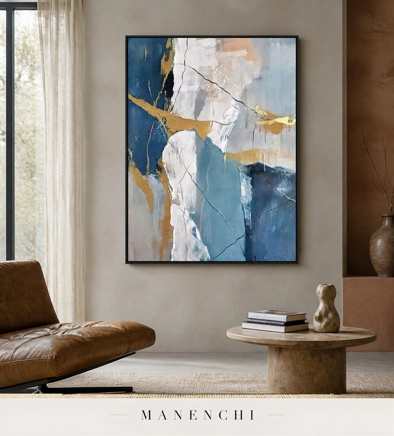 Gold Swath | Gold Leaf Wall Art - original hand-painted painting by Manenchi, styled in a room setting