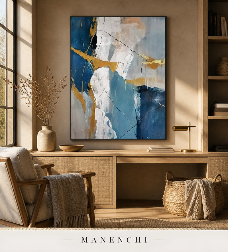Gold Swath | Gold Leaf Wall Art - original hand-painted painting by Manenchi, styled in a room setting