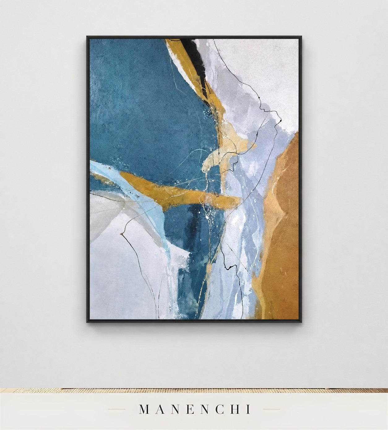 Etched Plane | Gold Leaf Wall Art - original hand-painted painting by Manenchi, styled in a room setting