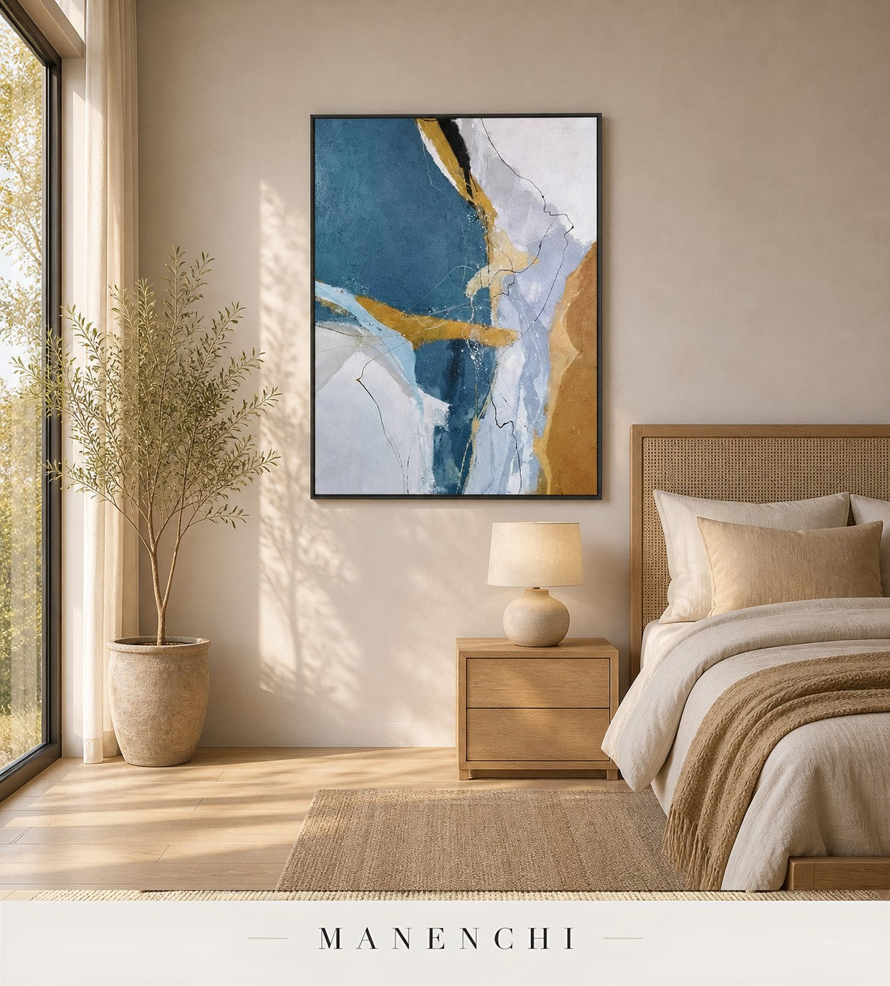 Etched Plane | Gold Leaf Wall Art - original hand-painted painting by Manenchi, styled in a room setting