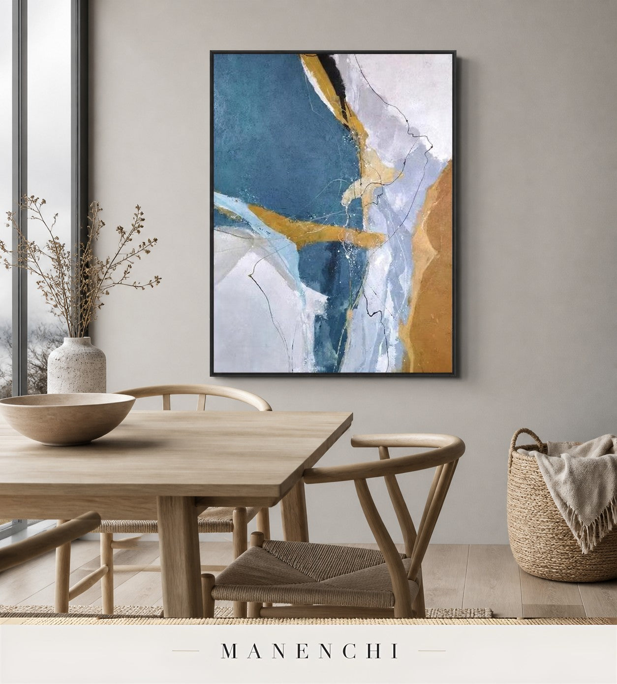Etched Plane | Gold Leaf Wall Art - original hand-painted painting by Manenchi, styled in a room setting