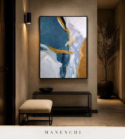 Etched Plane | Gold Leaf Wall Art - original hand-painted painting by Manenchi, styled in a room setting
