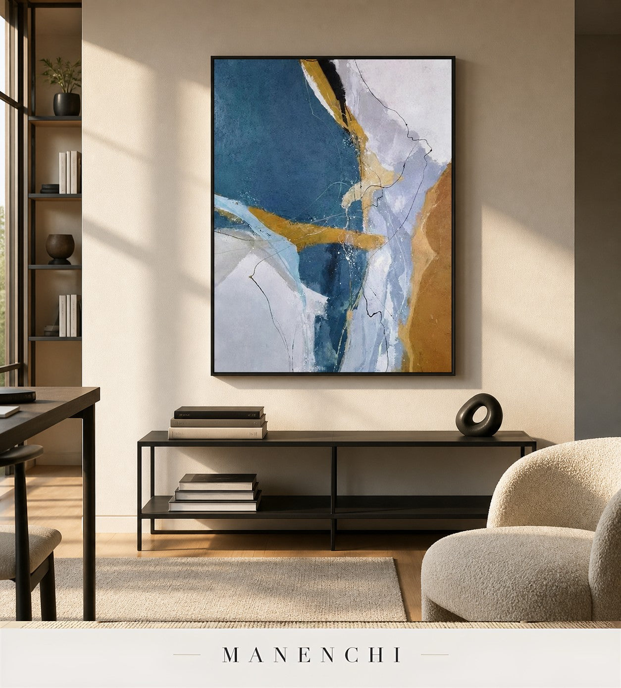 Etched Plane | Gold Leaf Wall Art - original hand-painted painting by Manenchi, styled in a room setting