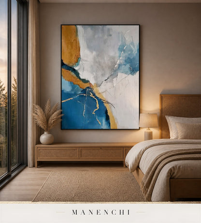 Auric Ridges | Gold Leaf Wall Art - original hand-painted painting by Manenchi, styled in a room setting