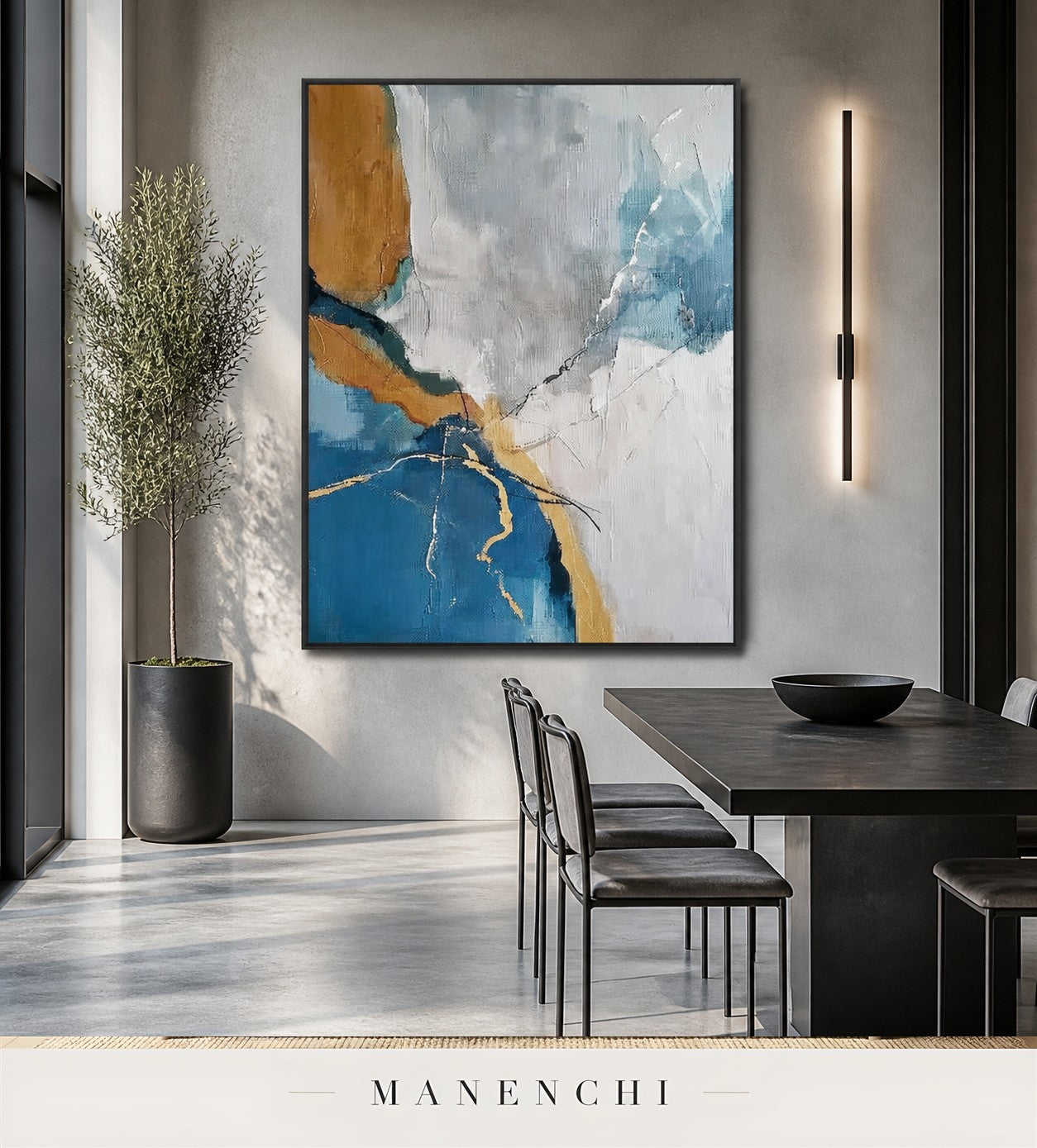 Auric Ridges | Gold Leaf Wall Art - original hand-painted painting by Manenchi, styled in a room setting