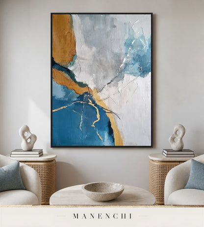 Auric Ridges | Gold Leaf Wall Art - original hand-painted painting by Manenchi, styled in a room setting