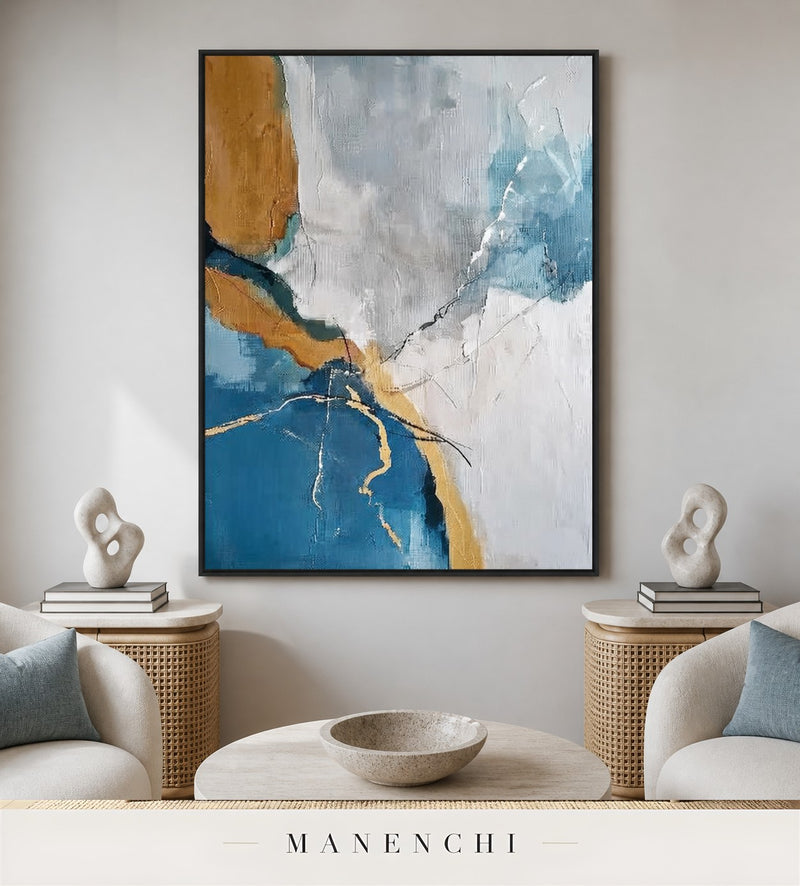 Auric Ridges | Gold Leaf Wall Art - original hand-painted painting by Manenchi, styled in a room setting