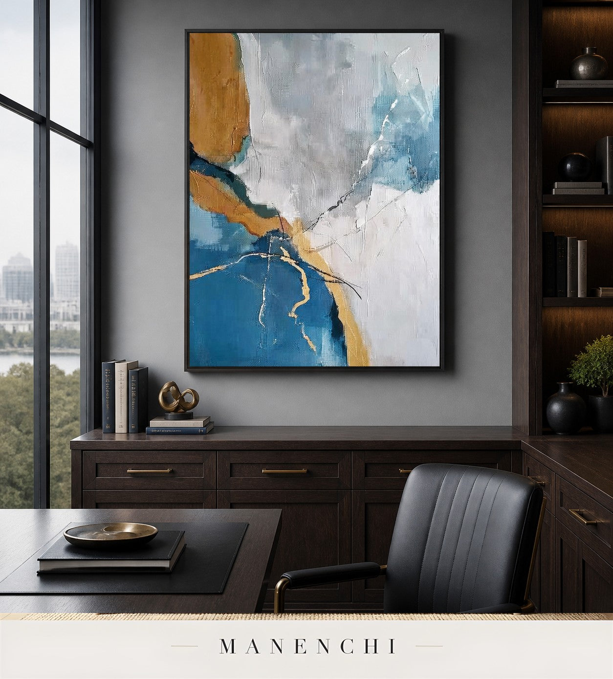 Auric Ridges | Gold Leaf Wall Art - original hand-painted painting by Manenchi, styled in a room setting