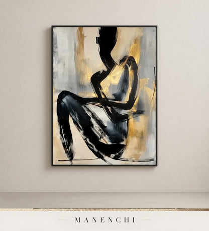Sable Presence | Gold Leaf Wall Art - original hand-painted painting by Manenchi, styled in a room setting