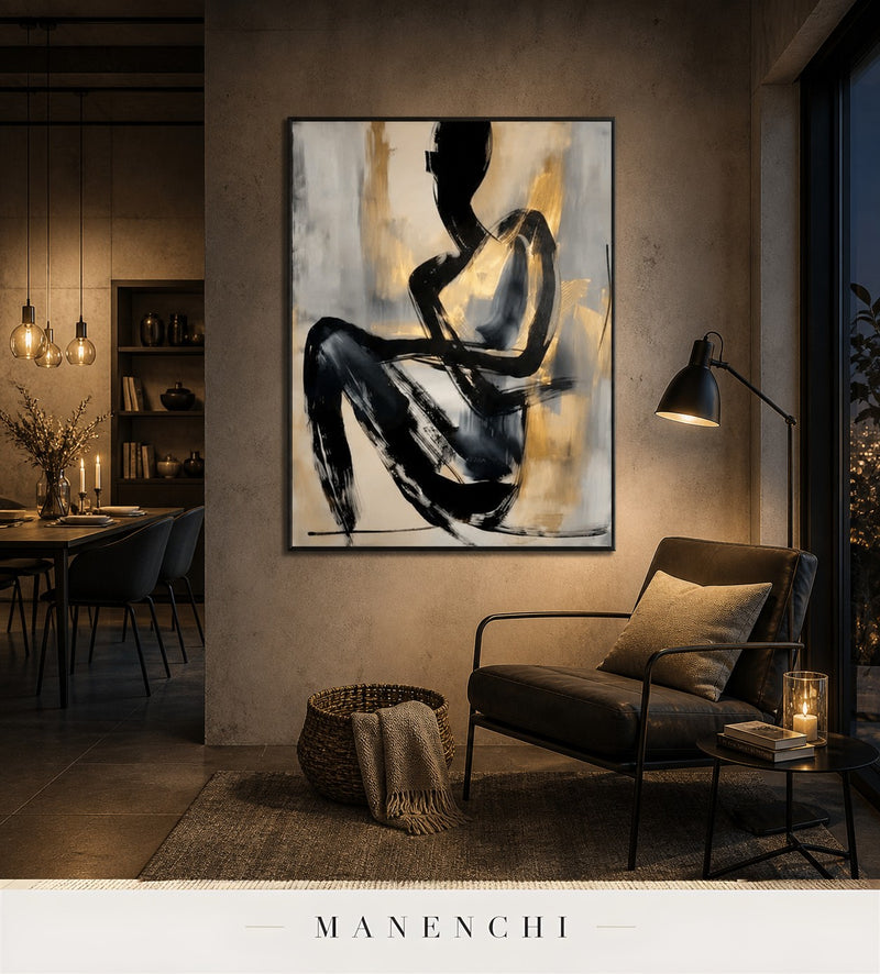 Sable Presence | Gold Leaf Wall Art - original hand-painted painting by Manenchi, styled in a room setting