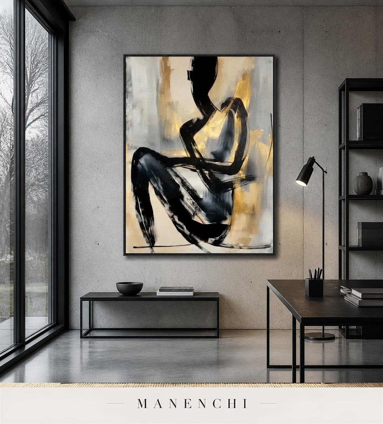 Sable Presence | Gold Leaf Wall Art - original hand-painted painting by Manenchi, styled in a room setting