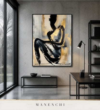 Sable Presence | Gold Leaf Wall Art - original hand-painted painting by Manenchi, styled in a room setting