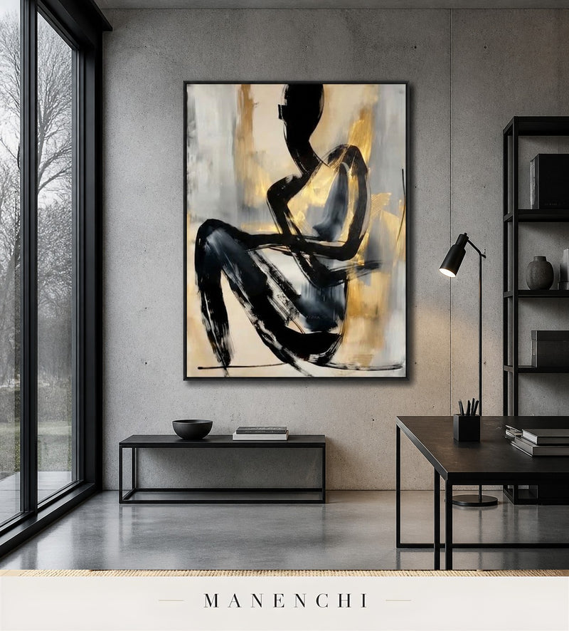Sable Presence | Gold Leaf Wall Art - original hand-painted painting by Manenchi, styled in a room setting