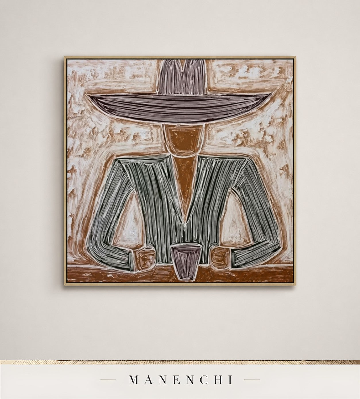 Hatched Stillness | Contemporary Wall Art - original hand-painted painting by Manenchi, styled in a room setting