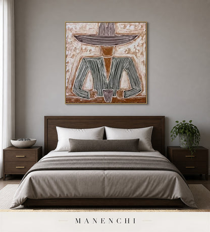 Hatched Stillness | Contemporary Wall Art - original hand-painted painting by Manenchi, styled in a room setting