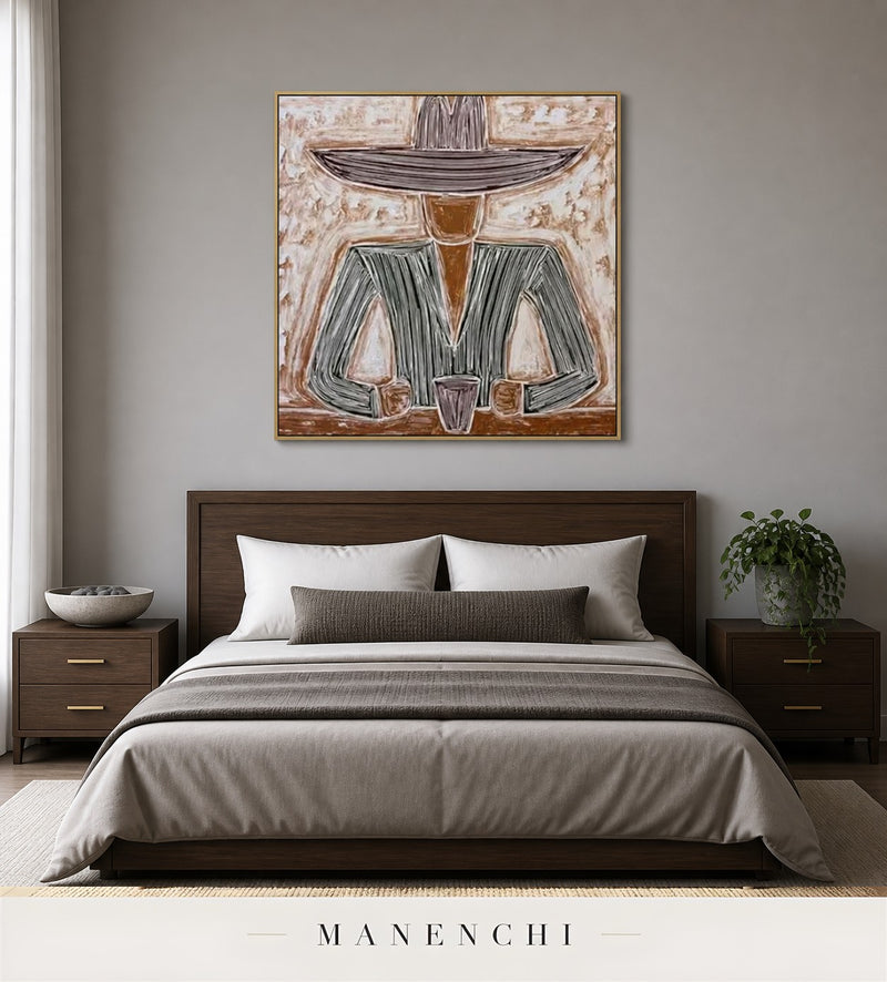 Hatched Stillness | Contemporary Wall Art - original hand-painted painting by Manenchi, styled in a room setting