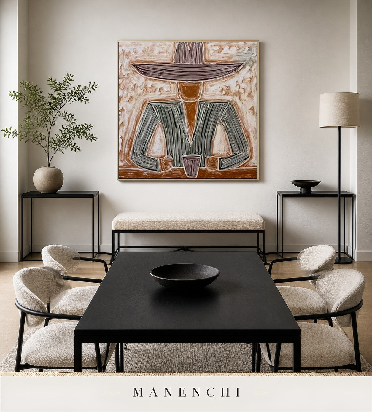Hatched Stillness | Contemporary Wall Art - original hand-painted painting by Manenchi, styled in a room setting