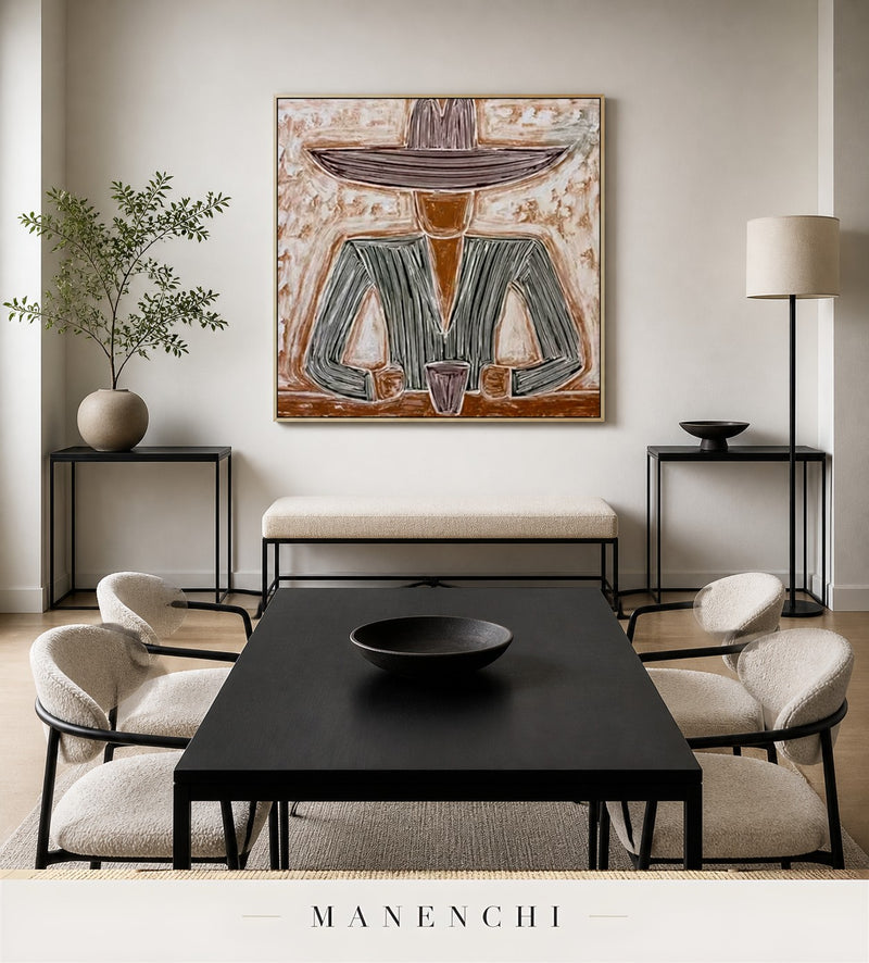 Hatched Stillness | Contemporary Wall Art - original hand-painted painting by Manenchi, styled in a room setting