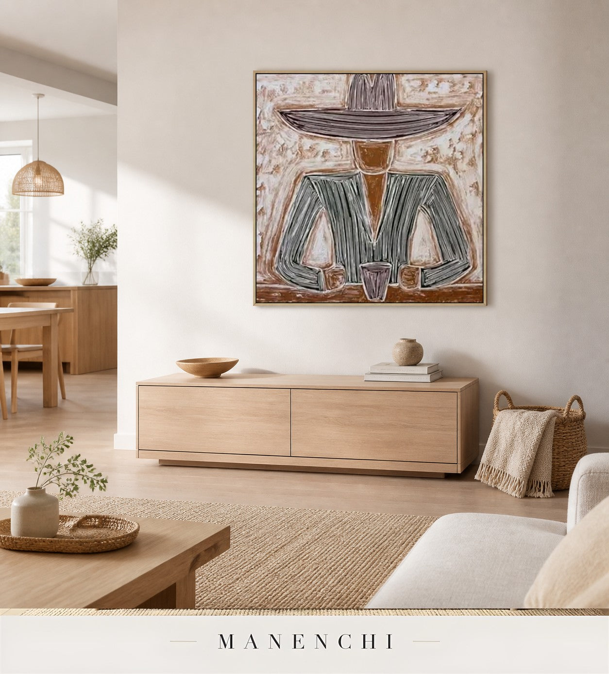 Hatched Stillness | Contemporary Wall Art - original hand-painted painting by Manenchi, styled in a room setting