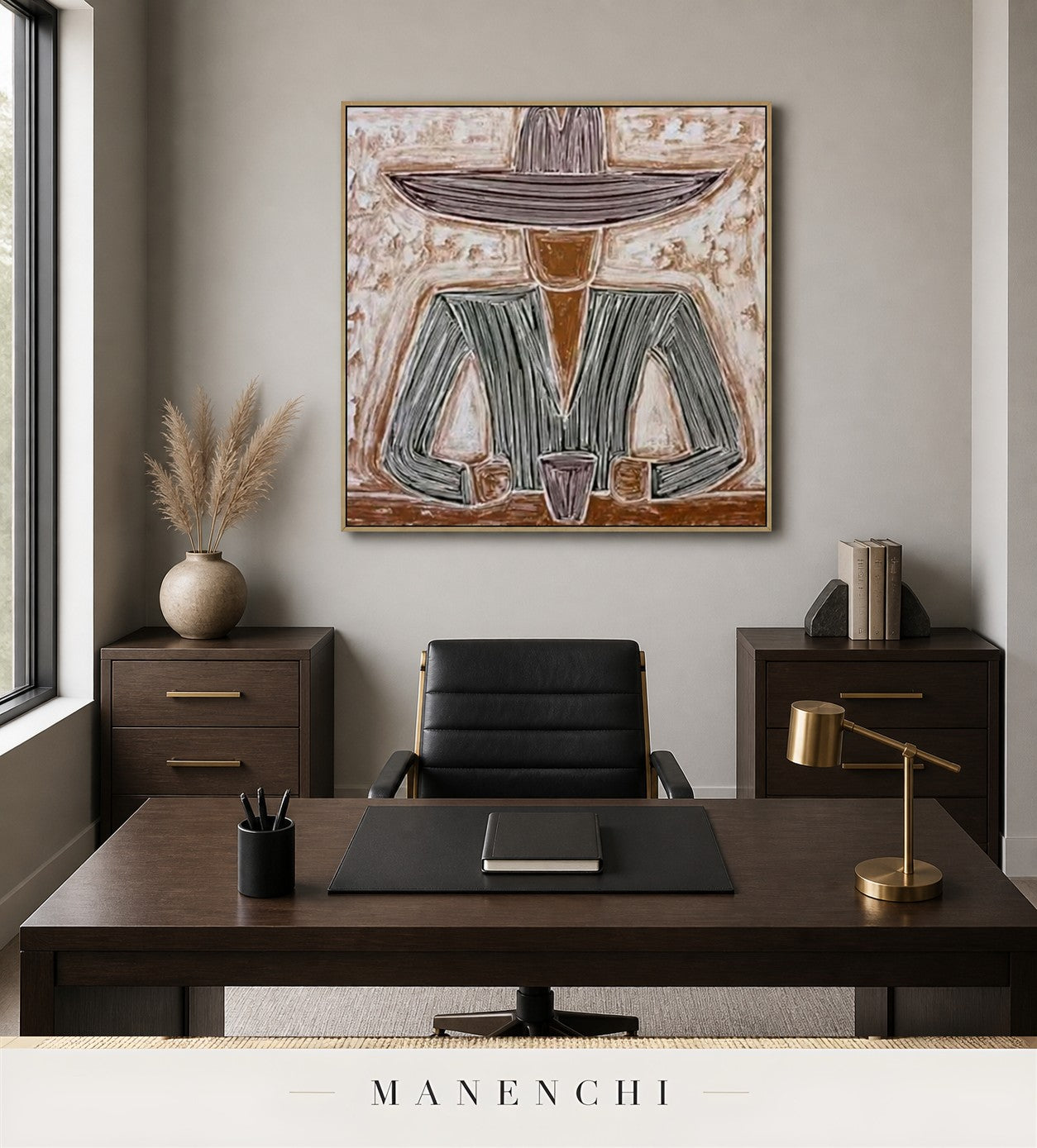 Hatched Stillness | Contemporary Wall Art - original hand-painted painting by Manenchi, styled in a room setting