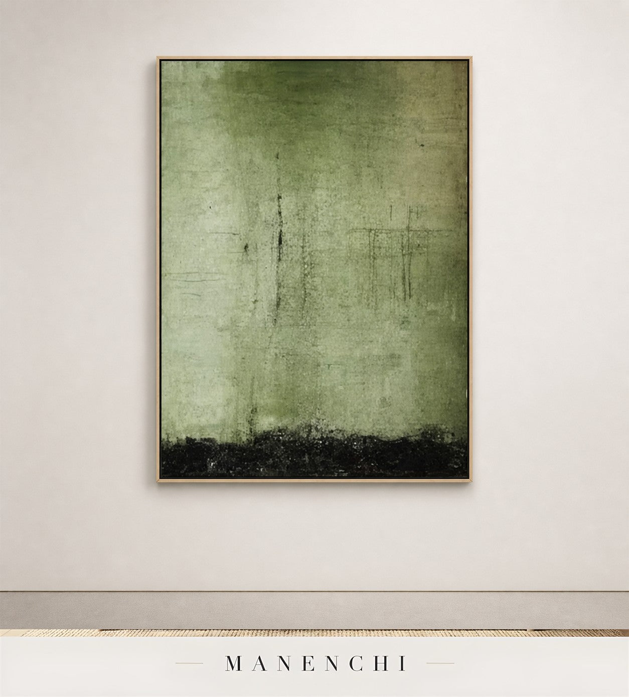 Verdant Striae | Wabi-Sabi Wall Art - original hand-painted painting by Manenchi, styled in a room setting