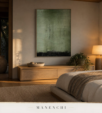 Verdant Striae | Wabi-Sabi Wall Art - original hand-painted painting by Manenchi, styled in a room setting