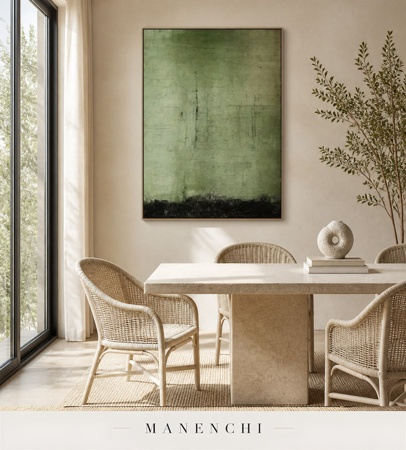 Verdant Striae | Wabi-Sabi Wall Art - original hand-painted painting by Manenchi, styled in a room setting