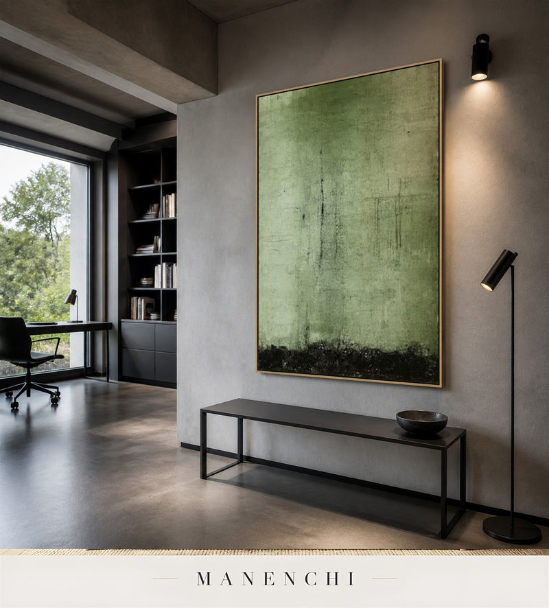 Verdant Striae | Wabi-Sabi Wall Art - original hand-painted painting by Manenchi, styled in a room setting