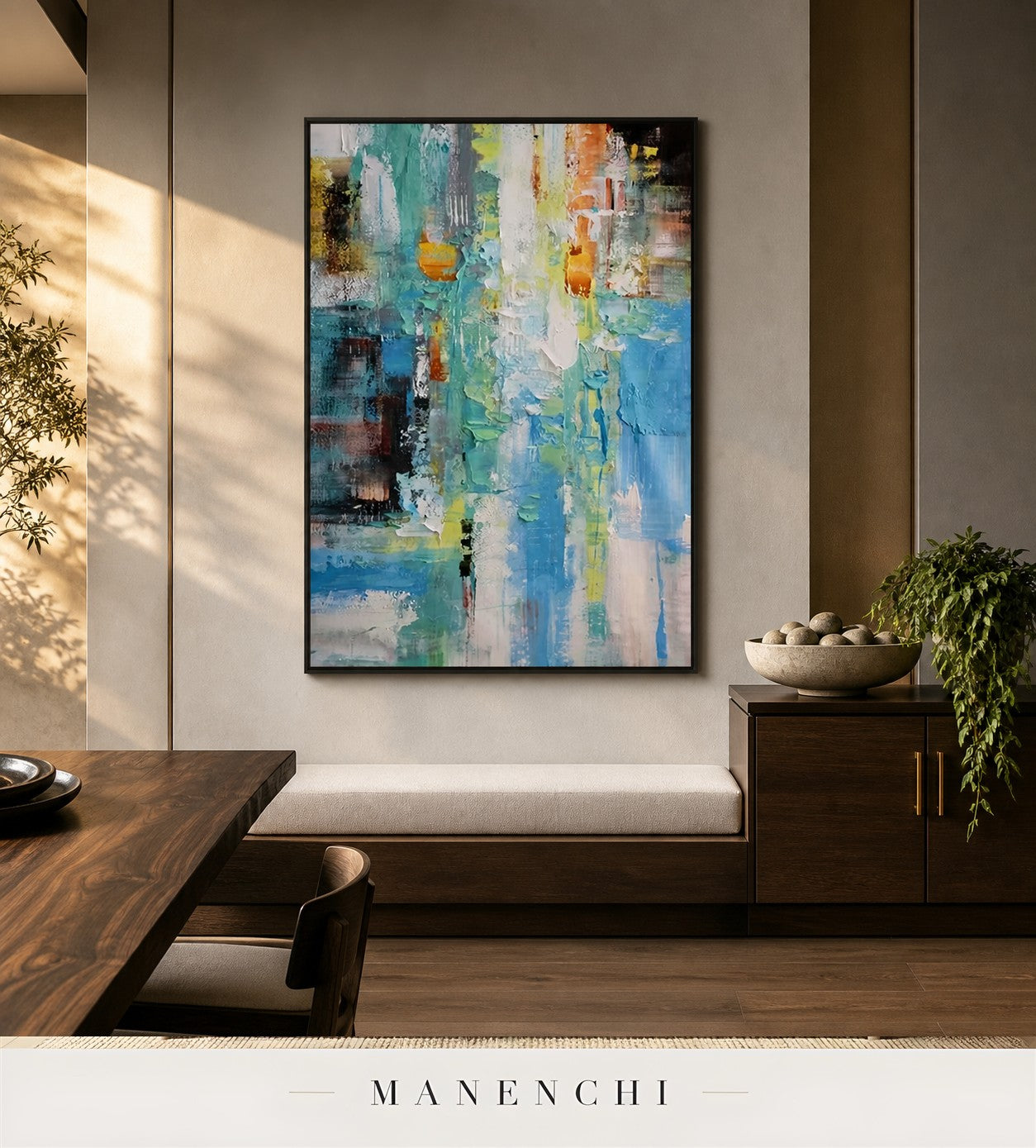 Ribbed Column | Contemporary Wall Art - original hand-painted painting by Manenchi, styled in a room setting