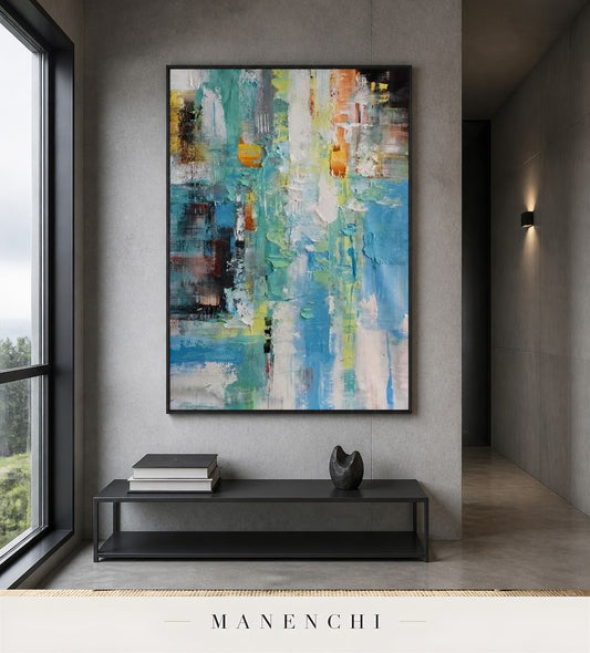 Ribbed Column | Contemporary Wall Art - original hand-painted painting by Manenchi, styled in a room setting