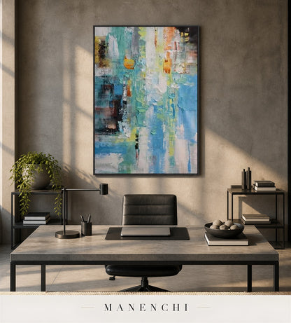 Ribbed Column | Contemporary Wall Art - original hand-painted painting by Manenchi, styled in a room setting