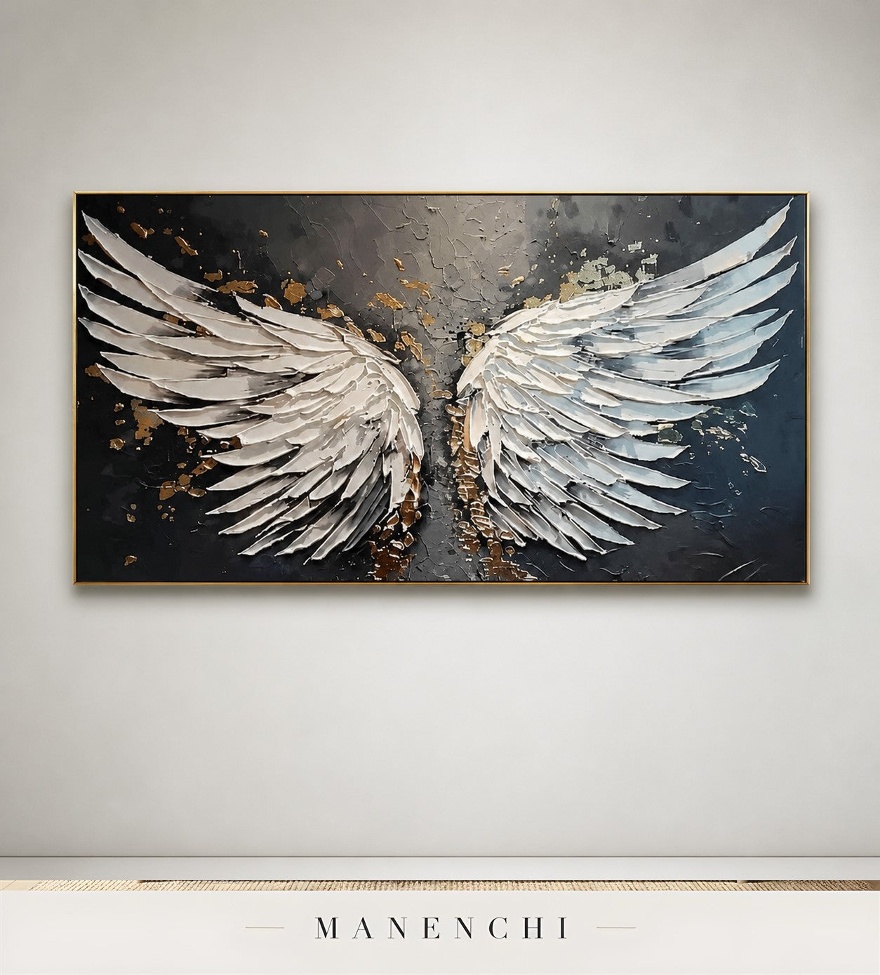 Ivory Rifts | Gold Leaf Wall Art - original hand-painted painting by Manenchi, styled in a room setting
