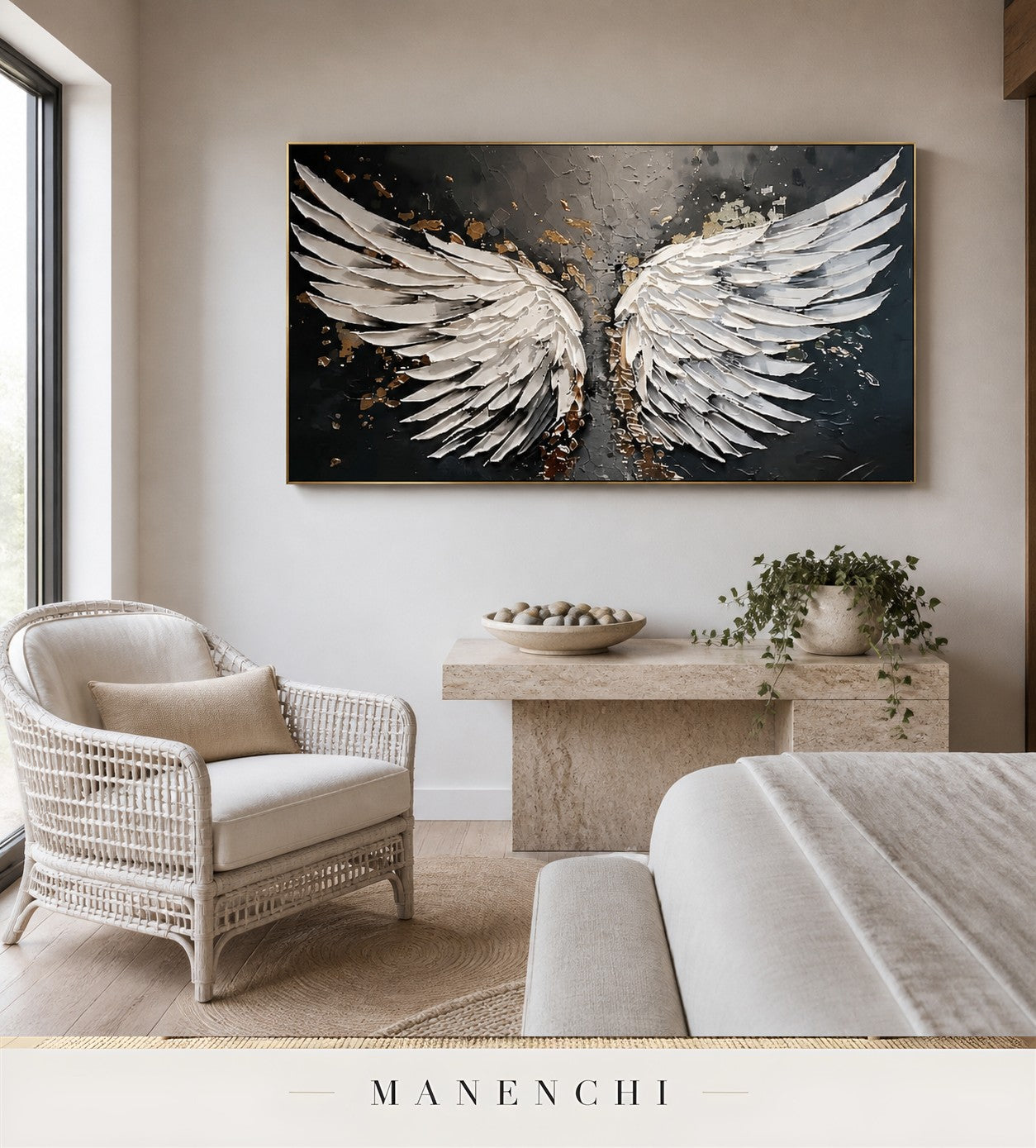 Ivory Rifts | Gold Leaf Wall Art - original hand-painted painting by Manenchi, styled in a room setting