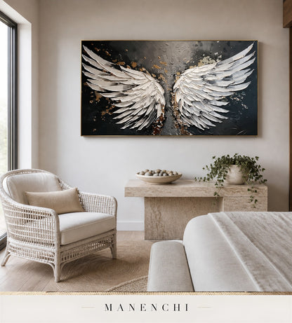 Ivory Rifts | Gold Leaf Wall Art - original hand-painted painting by Manenchi, styled in a room setting