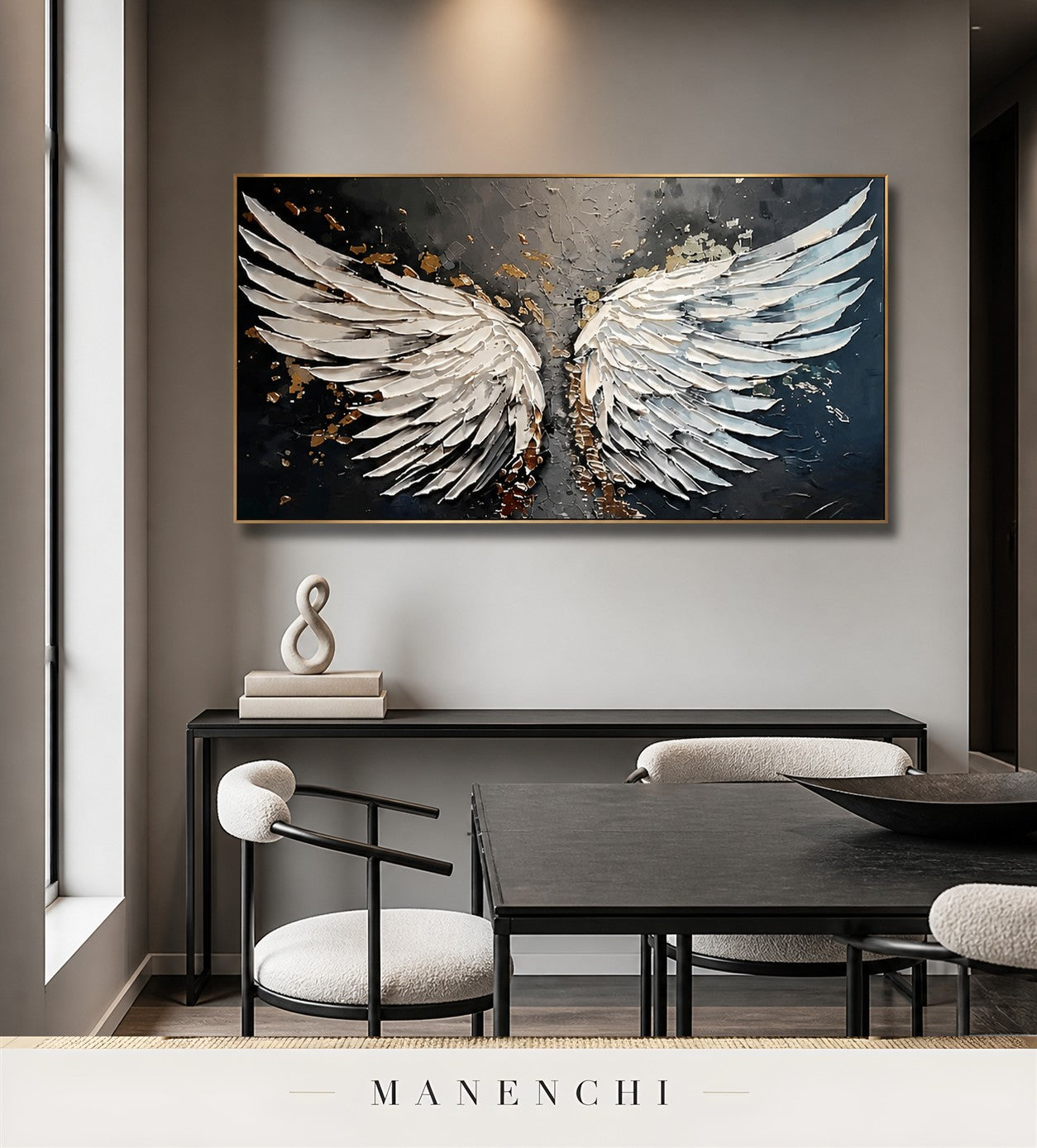 Ivory Rifts | Gold Leaf Wall Art - original hand-painted painting by Manenchi, styled in a room setting