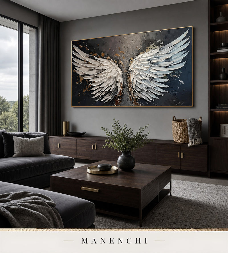 Ivory Rifts | Gold Leaf Wall Art - original hand-painted painting by Manenchi, styled in a room setting
