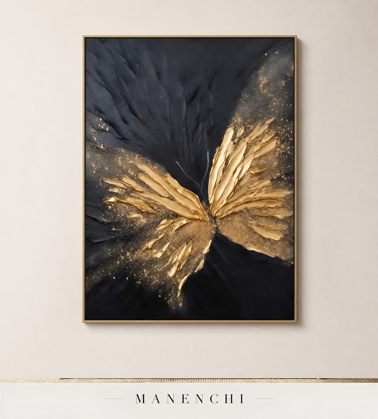 Auric Flutter | Gold Leaf Wall Art - original hand-painted painting by Manenchi, styled in a room setting