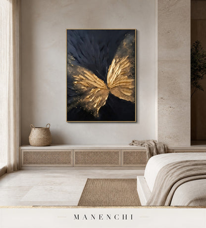 Auric Flutter | Gold Leaf Wall Art - original hand-painted painting by Manenchi, styled in a room setting