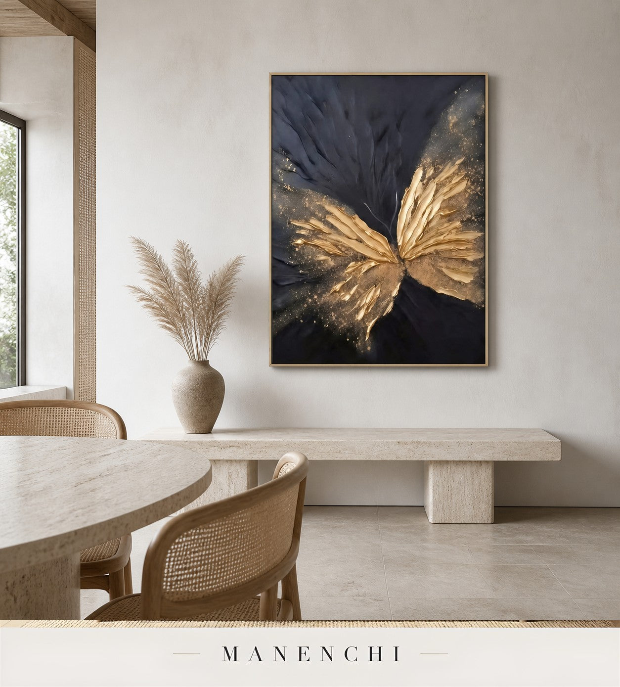 Auric Flutter | Gold Leaf Wall Art - original hand-painted painting by Manenchi, styled in a room setting
