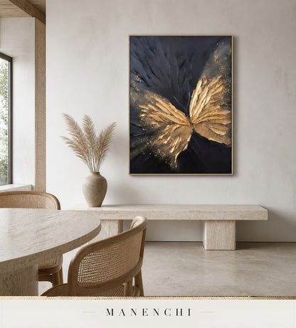 Auric Flutter | Gold Leaf Wall Art - original hand-painted painting by Manenchi, styled in a room setting