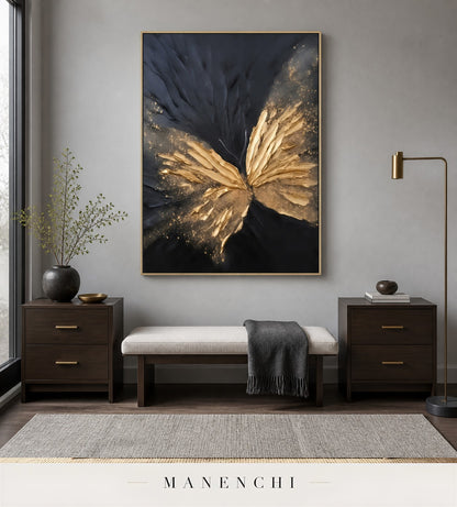 Auric Flutter | Gold Leaf Wall Art - original hand-painted painting by Manenchi, styled in a room setting